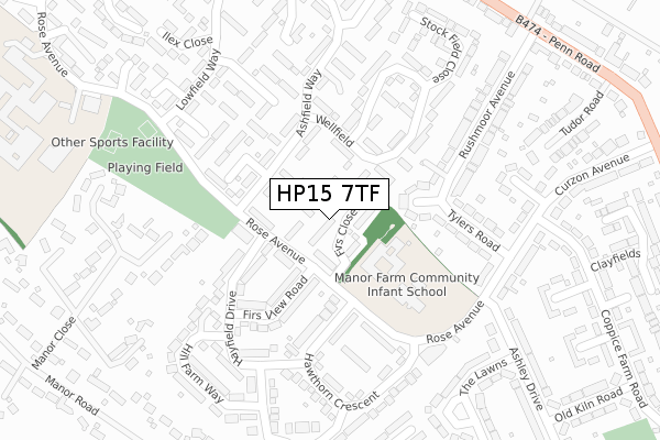 HP15 7TF map - large scale - OS Open Zoomstack (Ordnance Survey)