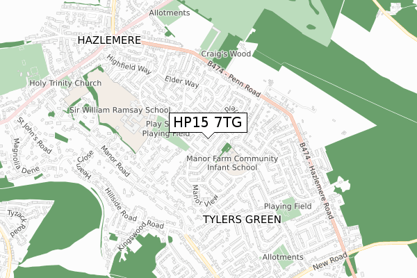 HP15 7TG map - small scale - OS Open Zoomstack (Ordnance Survey)