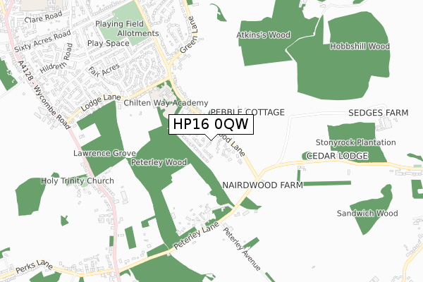 HP16 0QW map - small scale - OS Open Zoomstack (Ordnance Survey)