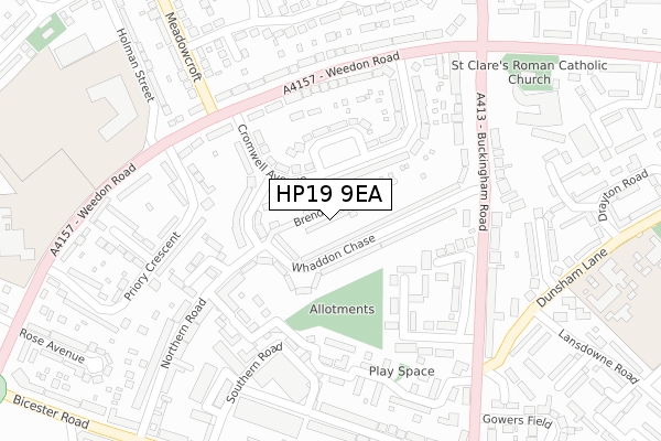 HP19 9EA map - large scale - OS Open Zoomstack (Ordnance Survey)