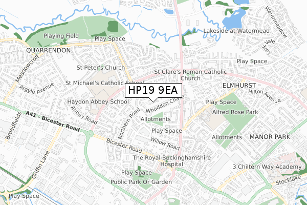 HP19 9EA map - small scale - OS Open Zoomstack (Ordnance Survey)