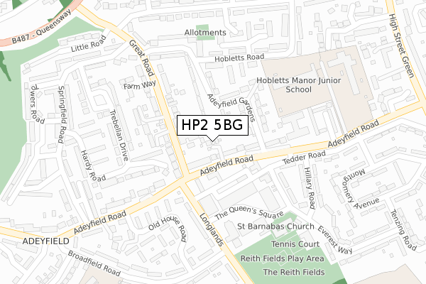 HP2 5BG map - large scale - OS Open Zoomstack (Ordnance Survey)