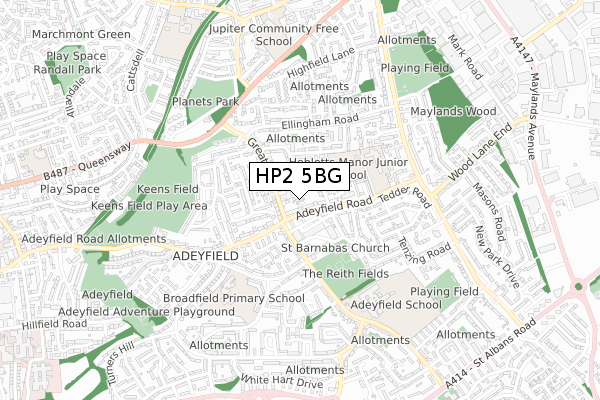 HP2 5BG map - small scale - OS Open Zoomstack (Ordnance Survey)