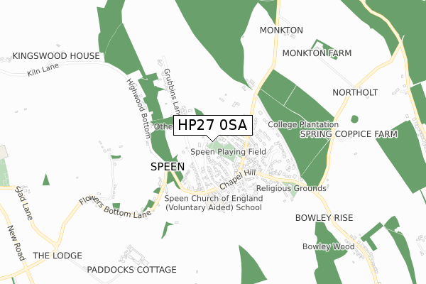 HP27 0SA map - small scale - OS Open Zoomstack (Ordnance Survey)