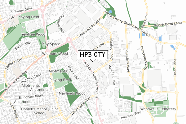 HP3 0TY map - small scale - OS Open Zoomstack (Ordnance Survey)