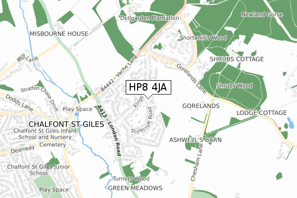 HP8 4JA map - small scale - OS Open Zoomstack (Ordnance Survey)