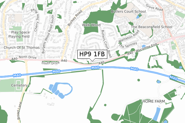 HP9 1FB map - small scale - OS Open Zoomstack (Ordnance Survey)