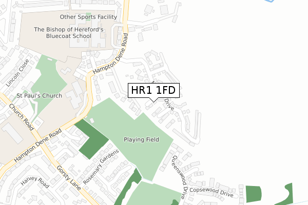 HR1 1FD map - large scale - OS Open Zoomstack (Ordnance Survey)