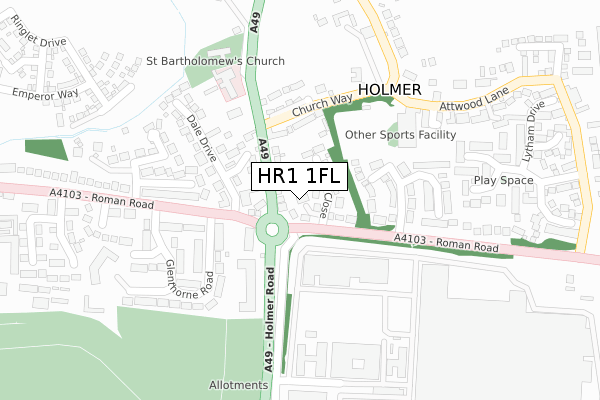 HR1 1FL map - large scale - OS Open Zoomstack (Ordnance Survey)