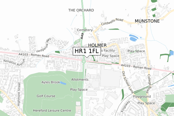 HR1 1FL map - small scale - OS Open Zoomstack (Ordnance Survey)