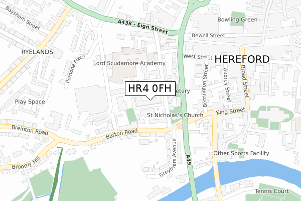 HR4 0FH map - large scale - OS Open Zoomstack (Ordnance Survey)