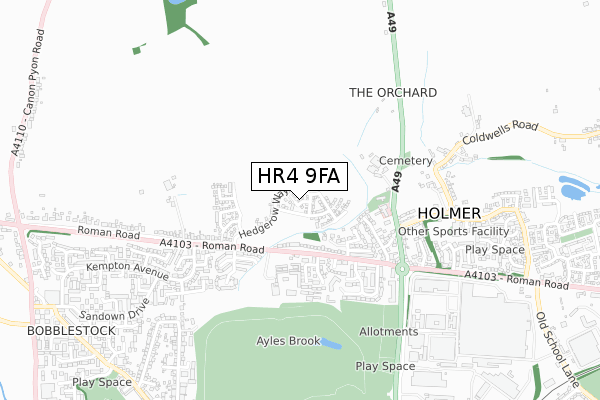 HR4 9FA map - small scale - OS Open Zoomstack (Ordnance Survey)