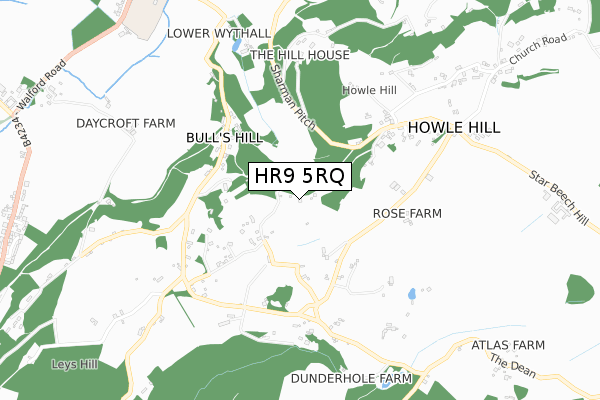 HR9 5RQ map - small scale - OS Open Zoomstack (Ordnance Survey)