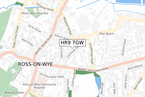 HR9 7GW map - large scale - OS Open Zoomstack (Ordnance Survey)