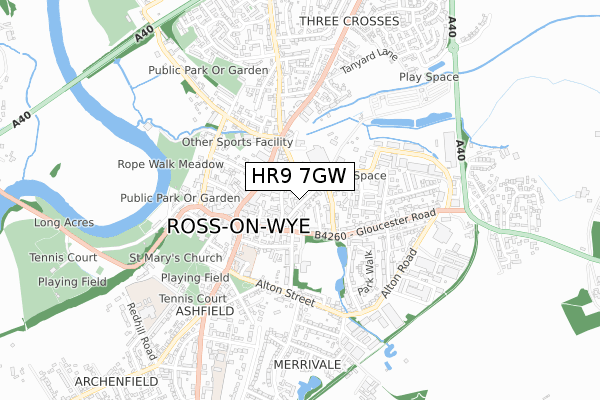 HR9 7GW map - small scale - OS Open Zoomstack (Ordnance Survey)