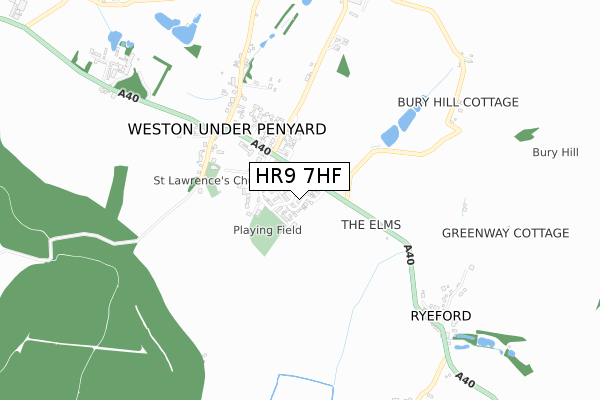 HR9 7HF map - small scale - OS Open Zoomstack (Ordnance Survey)