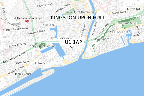 HU1 1AP map - small scale - OS Open Zoomstack (Ordnance Survey)