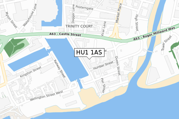 HU1 1AS map - large scale - OS Open Zoomstack (Ordnance Survey)