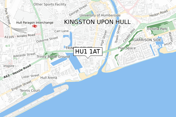 HU1 1AT map - small scale - OS Open Zoomstack (Ordnance Survey)