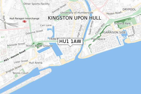 HU1 1AW map - small scale - OS Open Zoomstack (Ordnance Survey)