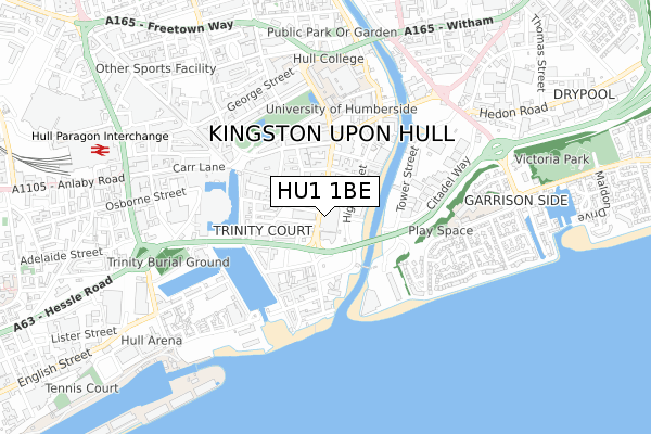 HU1 1BE map - small scale - OS Open Zoomstack (Ordnance Survey)