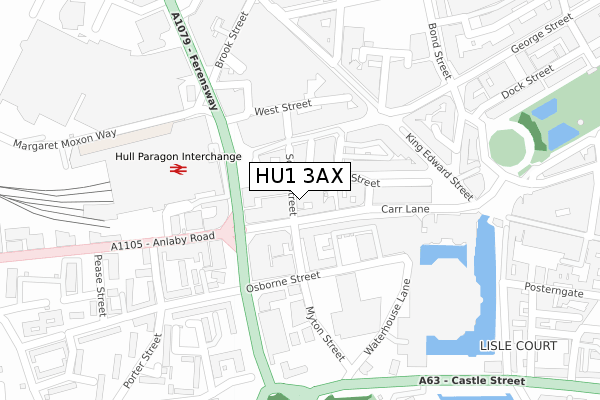 HU1 3AX map - large scale - OS Open Zoomstack (Ordnance Survey)