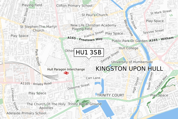 HU1 3SB map - small scale - OS Open Zoomstack (Ordnance Survey)