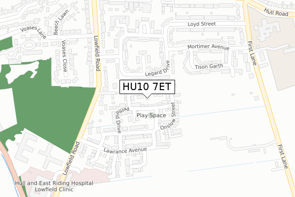 HU10 7ET map - large scale - OS Open Zoomstack (Ordnance Survey)