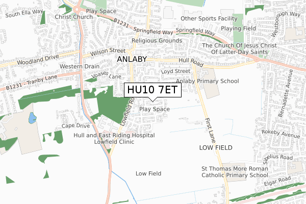 HU10 7ET map - small scale - OS Open Zoomstack (Ordnance Survey)