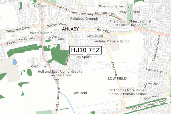 HU10 7EZ map - small scale - OS Open Zoomstack (Ordnance Survey)