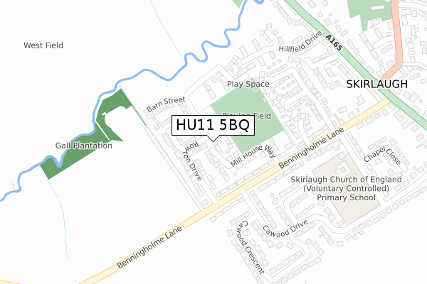 HU11 5BQ map - large scale - OS Open Zoomstack (Ordnance Survey)