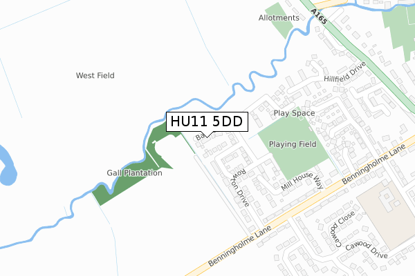 HU11 5DD map - large scale - OS Open Zoomstack (Ordnance Survey)