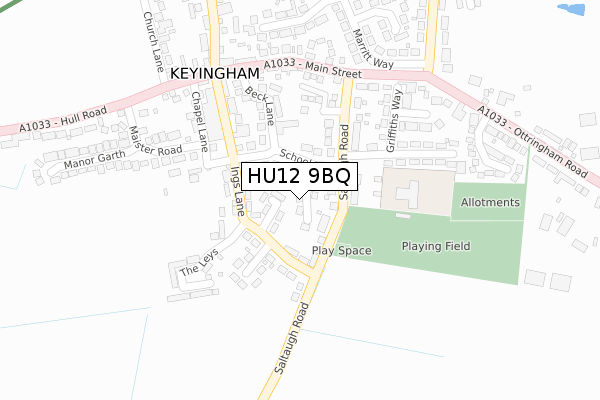 HU12 9BQ map - large scale - OS Open Zoomstack (Ordnance Survey)