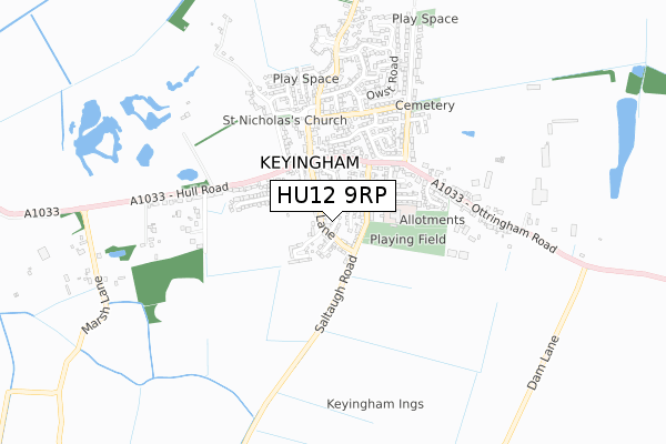 HU12 9RP map - small scale - OS Open Zoomstack (Ordnance Survey)