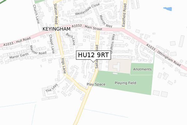 HU12 9RT map - large scale - OS Open Zoomstack (Ordnance Survey)