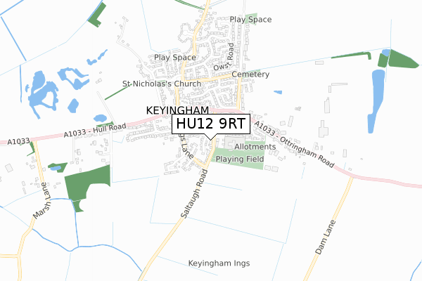 HU12 9RT map - small scale - OS Open Zoomstack (Ordnance Survey)