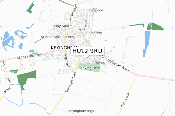 HU12 9RU map - small scale - OS Open Zoomstack (Ordnance Survey)