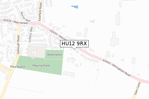 HU12 9RX map - large scale - OS Open Zoomstack (Ordnance Survey)