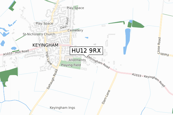 HU12 9RX map - small scale - OS Open Zoomstack (Ordnance Survey)