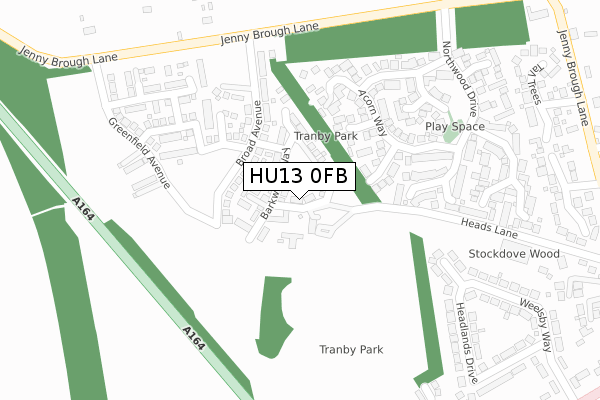 HU13 0FB map - large scale - OS Open Zoomstack (Ordnance Survey)