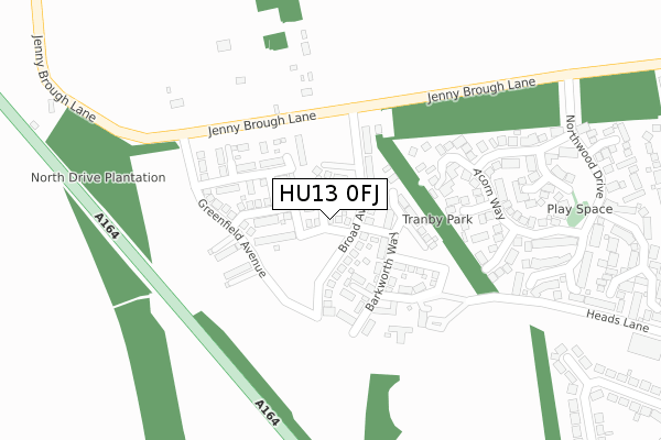 HU13 0FJ map - large scale - OS Open Zoomstack (Ordnance Survey)