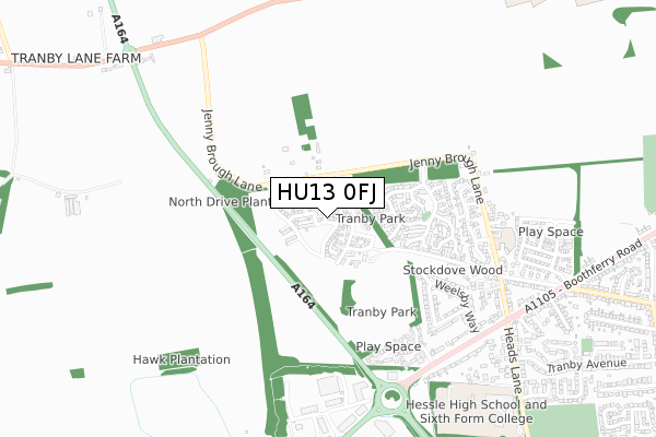 HU13 0FJ map - small scale - OS Open Zoomstack (Ordnance Survey)