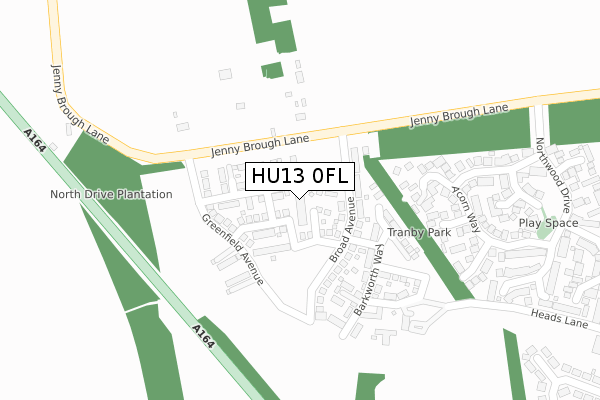 HU13 0FL map - large scale - OS Open Zoomstack (Ordnance Survey)