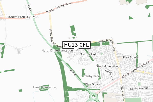 HU13 0FL map - small scale - OS Open Zoomstack (Ordnance Survey)