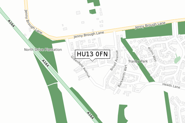 HU13 0FN map - large scale - OS Open Zoomstack (Ordnance Survey)