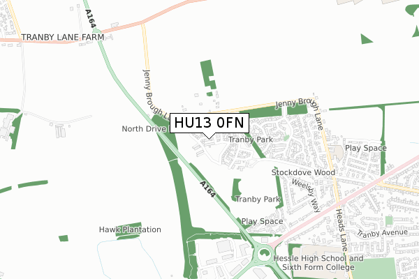 HU13 0FN map - small scale - OS Open Zoomstack (Ordnance Survey)