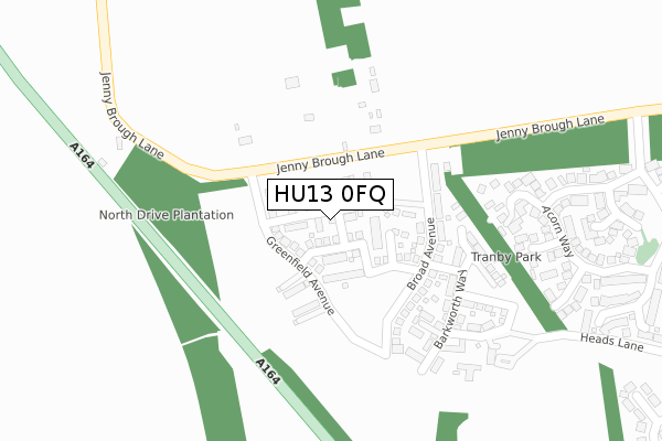 HU13 0FQ map - large scale - OS Open Zoomstack (Ordnance Survey)