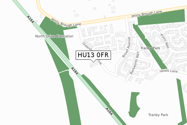 HU13 0FR map - large scale - OS Open Zoomstack (Ordnance Survey)