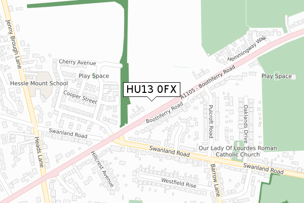 HU13 0FX map - large scale - OS Open Zoomstack (Ordnance Survey)