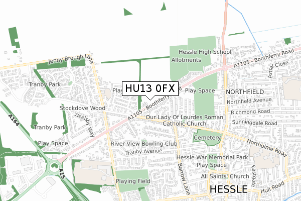 HU13 0FX map - small scale - OS Open Zoomstack (Ordnance Survey)